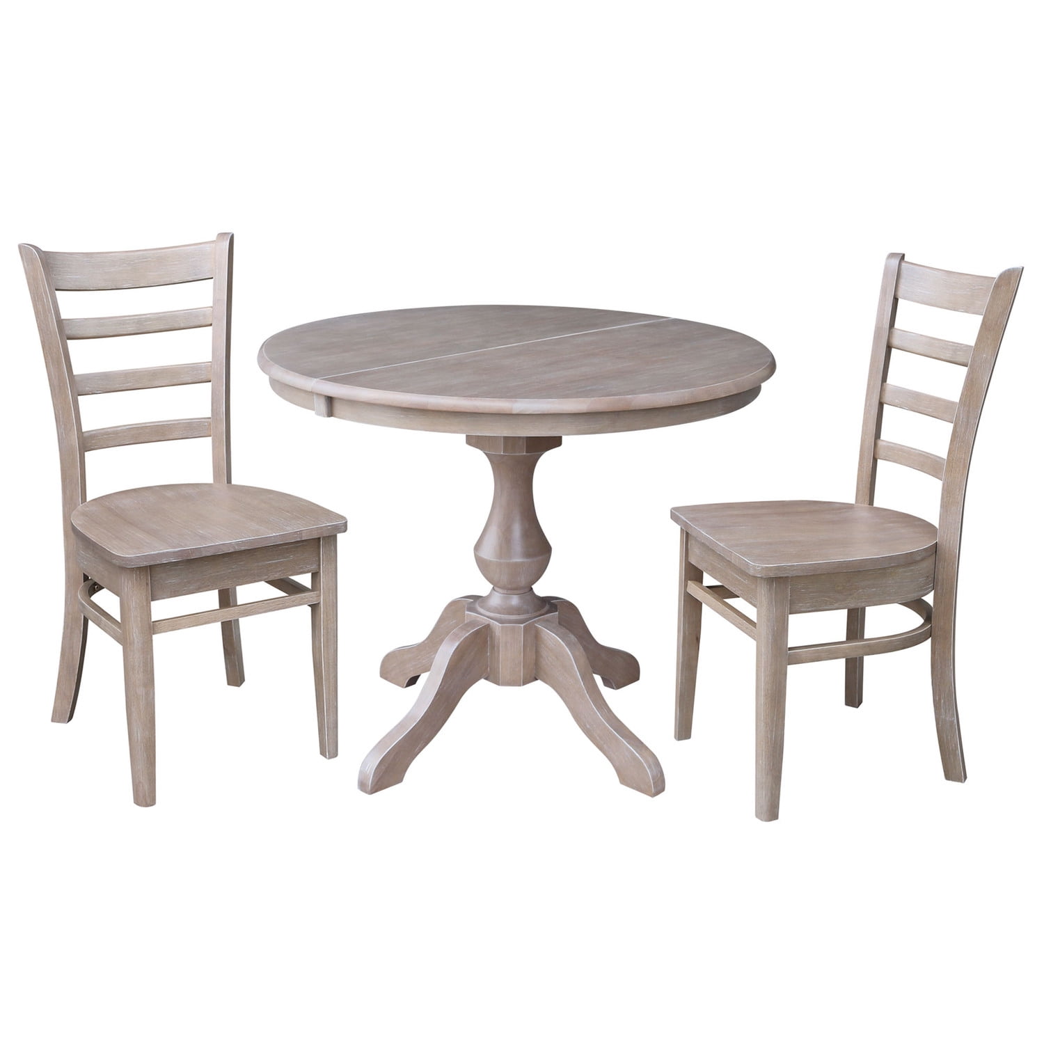 36 In Round Dining Table Sets 36" Round Dining Table with 12" Leaf and 2 Emily Chairs – Washed Gray