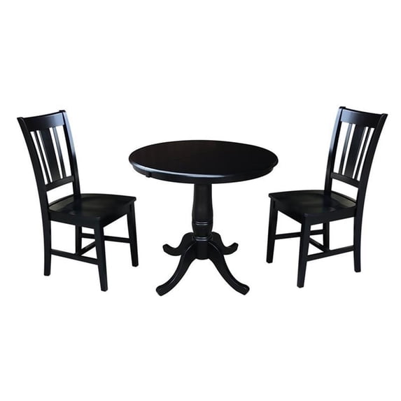 36" Round Dining Table with 12" Leaf and 2 San Remo Chairs - Black - 3 Piece set