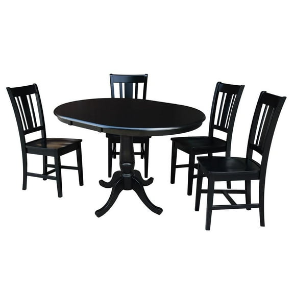 36" Round Dining Table with 12" Leaf and 4 San Remo Chairs - Black - 5 Piece set