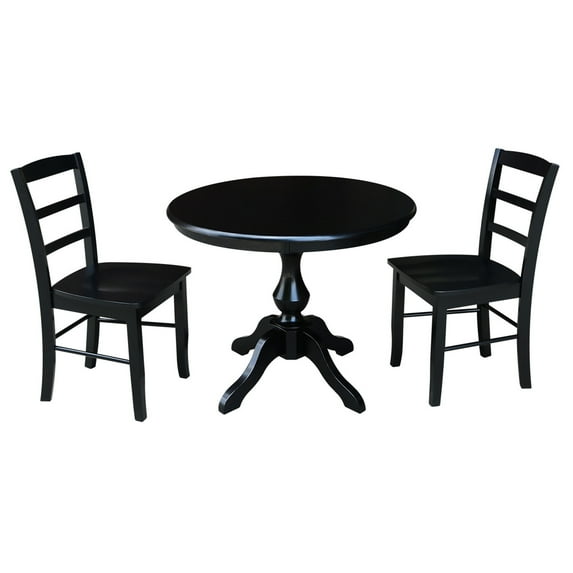 36" Round Dining Table with 2 Madrid Chairs - Black - 3 Piece Set