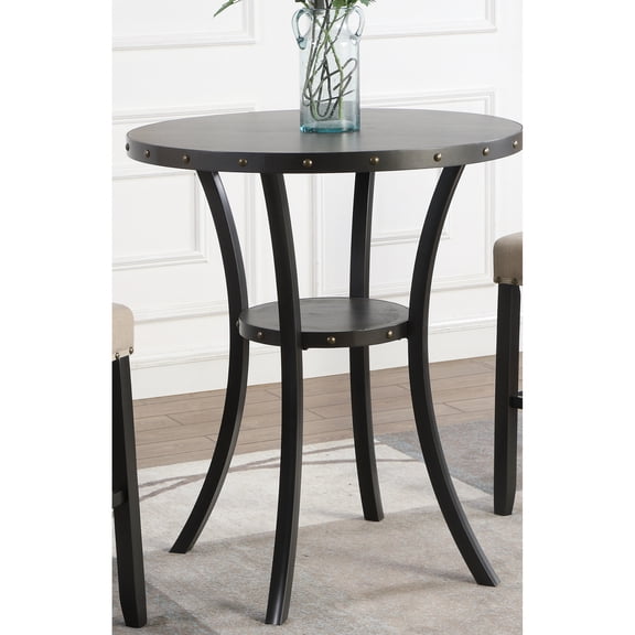36" Round Espresso - hued Bar Table | Ideal for Spa Waiting Areas | Metal Framework and Nail - head Trim | Solves the Problem of Uninviting Waiting Zones