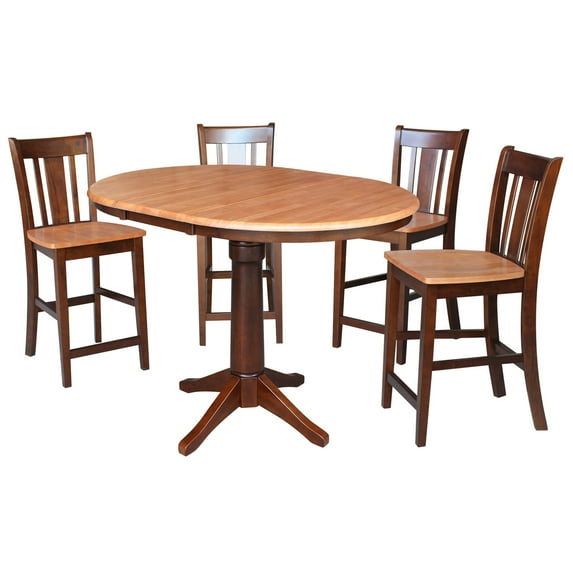36" Round Counter Height Table with 4 San Remo Stools - Cinnamon/Espresso- 5 Piece Set