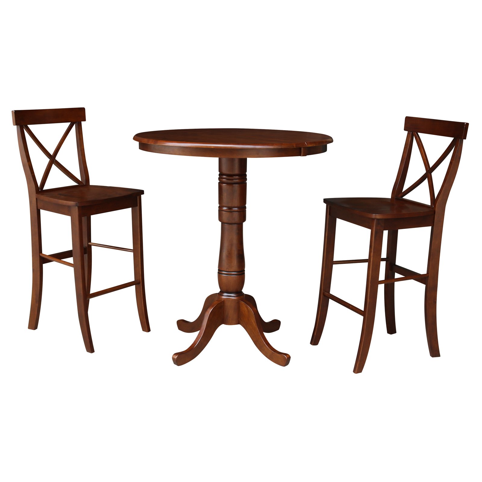 36" Round Extension Dining table with 2 X-Back Barheight Stools - Set of 3 Pieces - image 1 of 9
