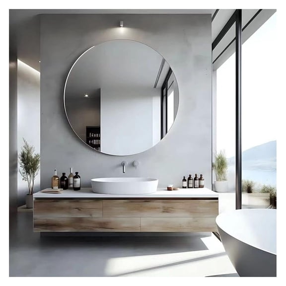 36" Round Frameless Wall Mirror with Beveled Edge - Circle Mirror for Bathroom & Vanity, & Simple Look