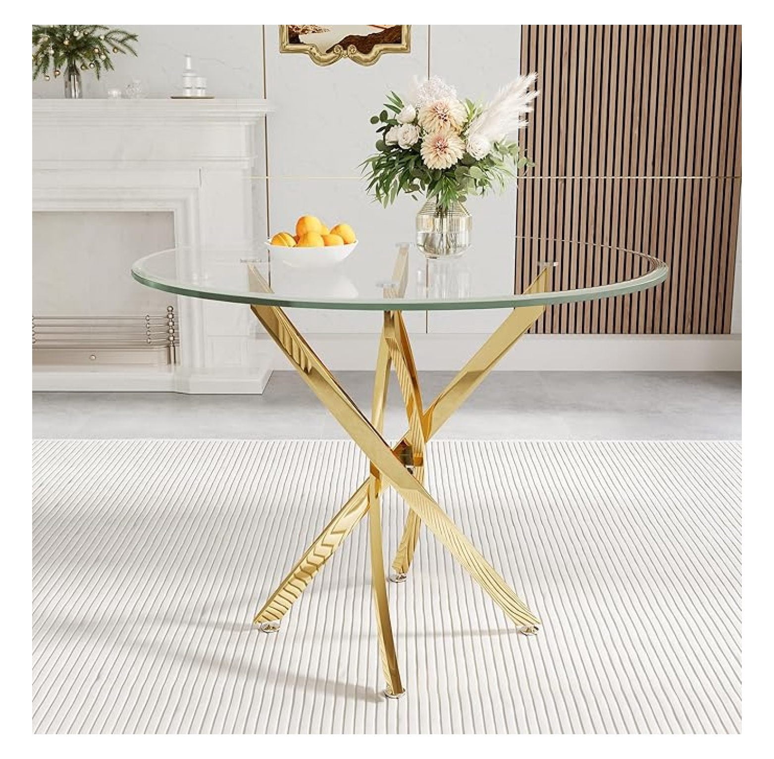 36" Round Glass Dining Table for 4, Stainless Steel Legs & Tempered ...