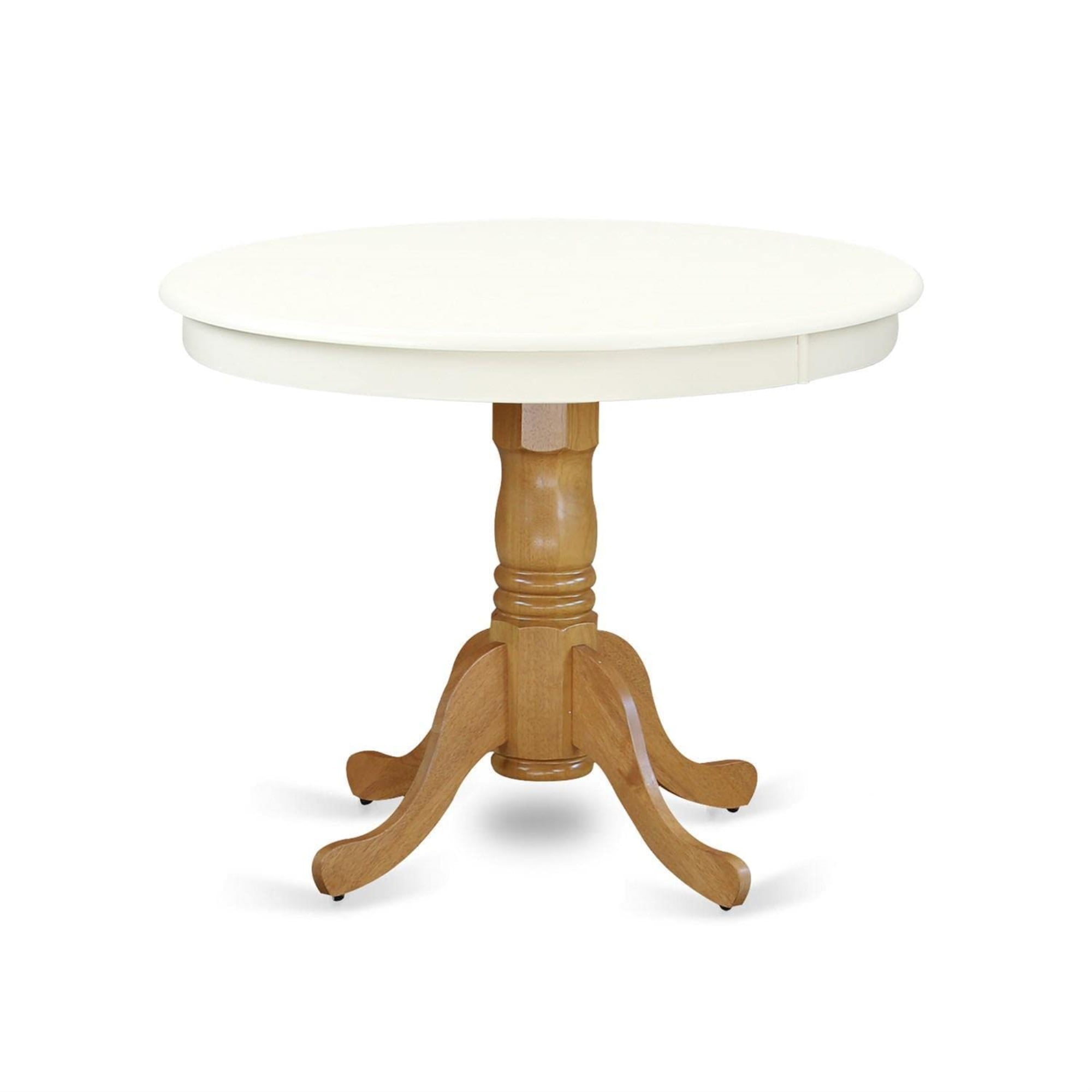 Contemporary Round Oak & Linen White Extendable Dining Table