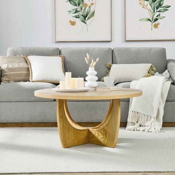 36" Round Oak Color - Mid Century Modern Design - Living Room Reception Room Bedroom - Cozy Gathering Atmosphere