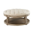 thumbnail image 1 of 36" Round Ottoman, Tina's Home Open Shelf Storage Botton Nailhead Solid Wood Leg Living Room Linen, 1 of 6