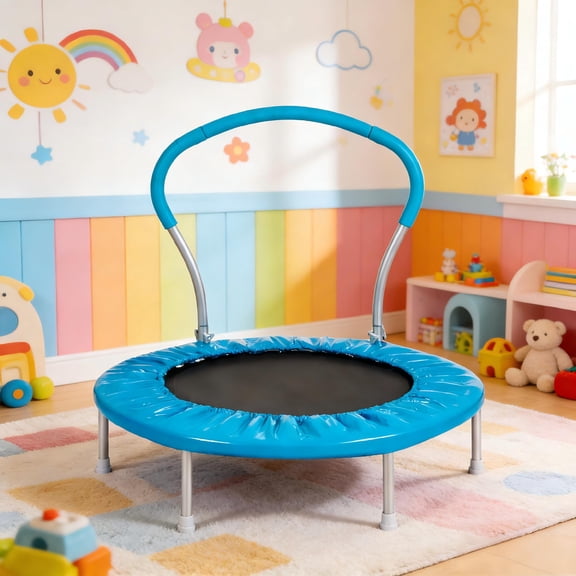 36" Round Outdoor/Indoor Trampoline for Kids, SHINPT Toddler Trampoline with Handle Bar, 36 inch Mini Trampoline for Best Gift, Recreational Trampolines for Backyard, Kids Trampoline for Toddlers