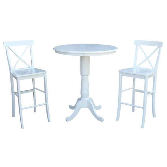 36" Round Pedestal Bar Height Table With 2 X-Back Bar Height Stools