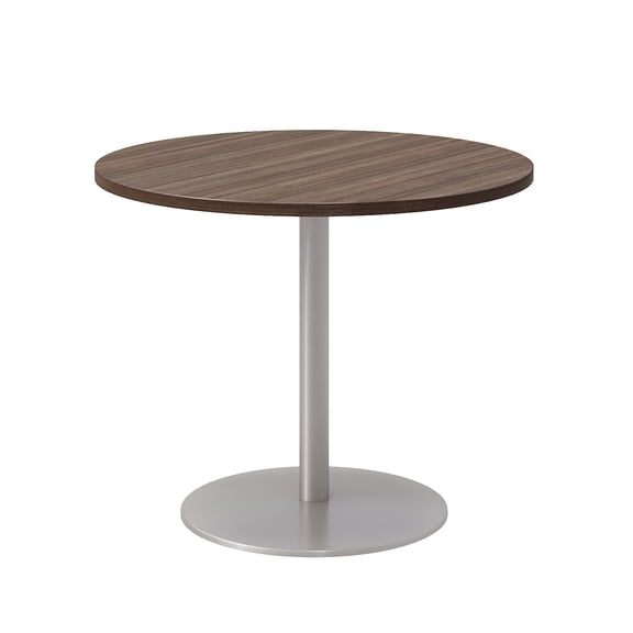 36" Round Pedestal Table - Studio Teak Top - Silver Base