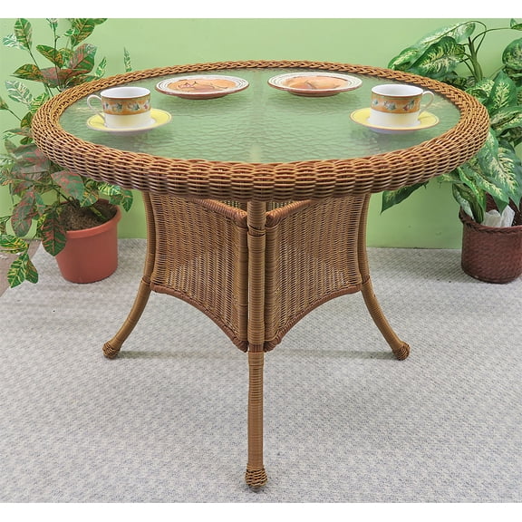 36" Round Resin Bistro Table w/Glass Top (Has Umbrella Hole) V36BT GLD-HONEY