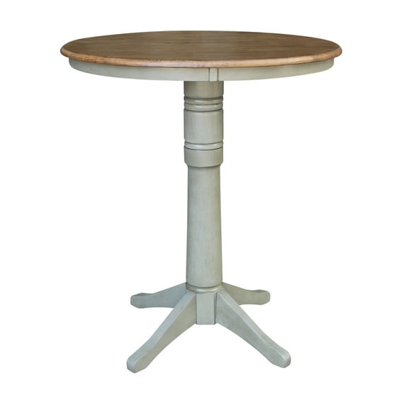 36'' Round Solid Wood Bar Height Pedestal Dining Table in Distressed Hickory/Stone by International Concepts