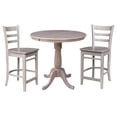 thumbnail image 1 of 36" Round Solid Wood Counter Height Extension Dining Table with 12" Leaf and 2 Emily Counter Height Stools in Washed Gray Taupe by International Concepts, 1 of 4
