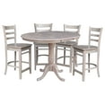 thumbnail image 1 of 36" Round Solid Wood Counter Height Extension Dining Table with 12" Leaf and 4 Emily Counter Height Stools in Washed Gray Taupe by International Concepts, 1 of 5