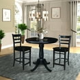 thumbnail image 1 of 36" Round Solid Wood Counter Height Extension Dining Table with 12" Leaf and 2 Emily Counter Height Stools in Black by International Concepts, 1 of 4