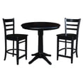 thumbnail image 1 of 36" Round Solid Wood Counter Height Extension Table in Black & 2 Stools, 1 of 6