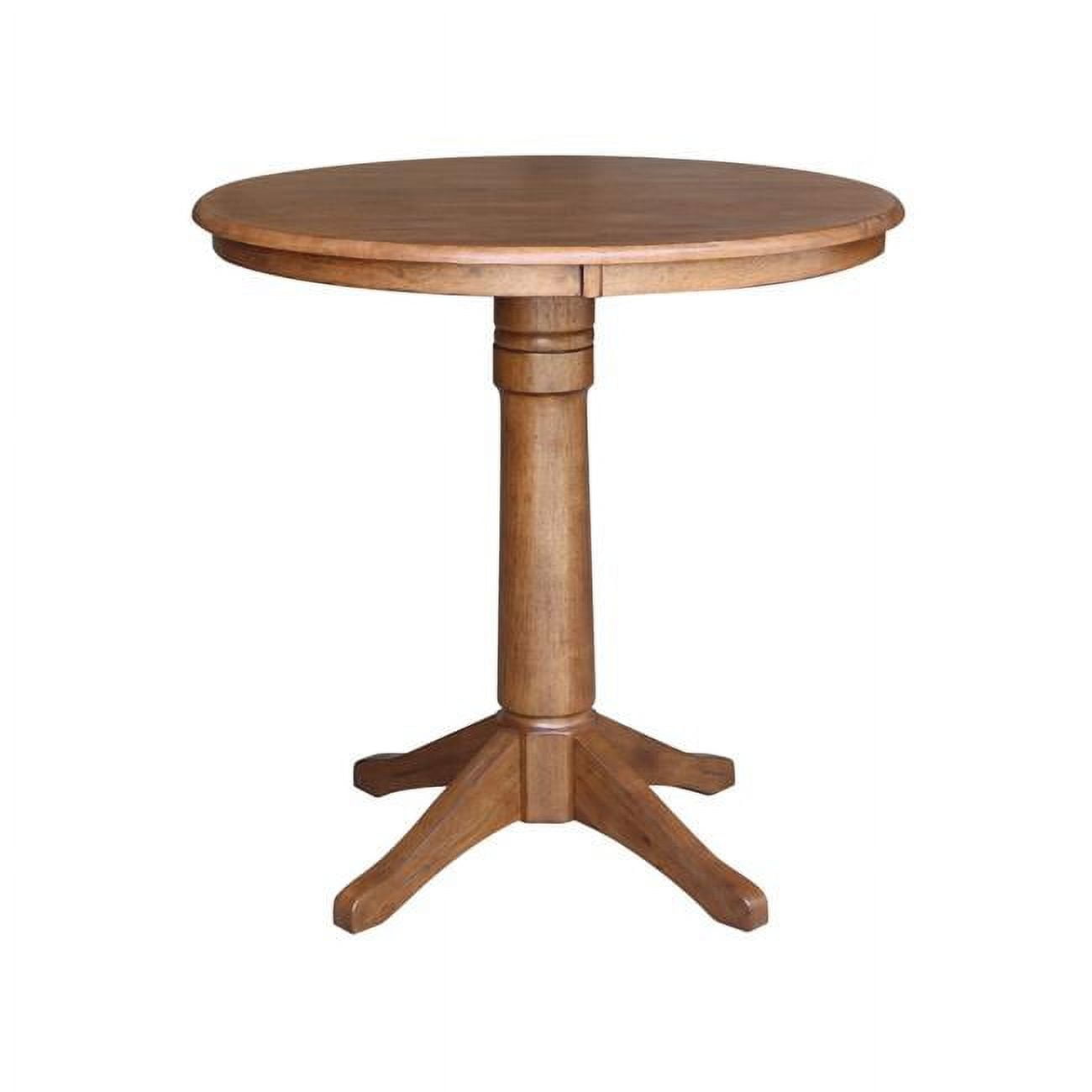 36'' Distressed Oak Solid Wood Round Counter Height Pedestal Table