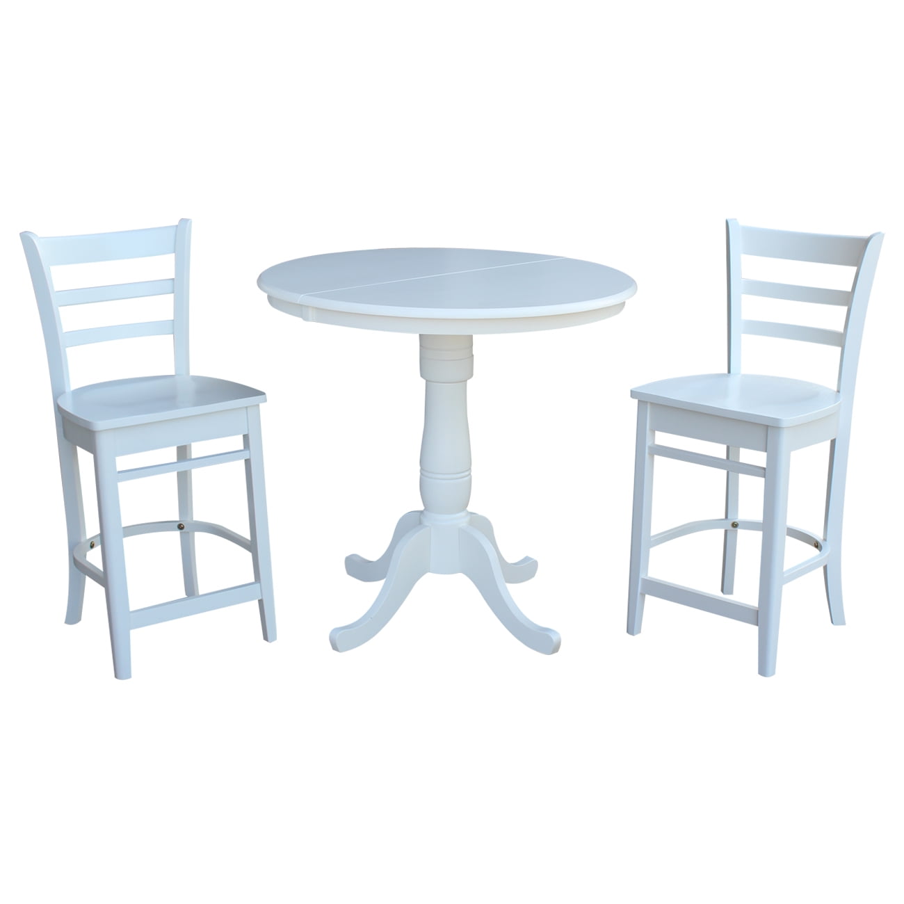 Elegant White 36" Round Solid Wood Extendable Dining Table Set with 2 Stools
