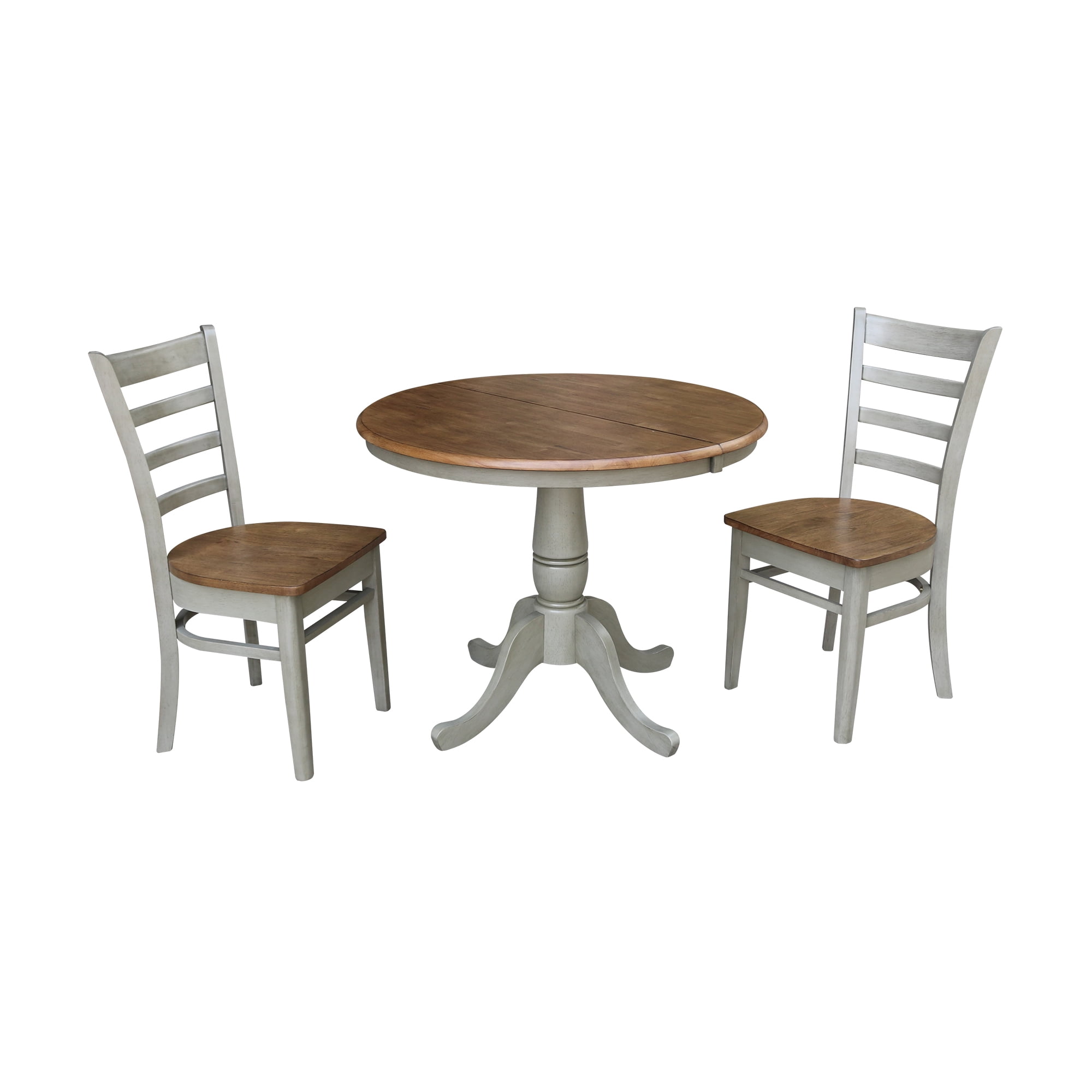 36" Round Solid Wood Extension Dining Table With 2 Emily Chairs in ...
