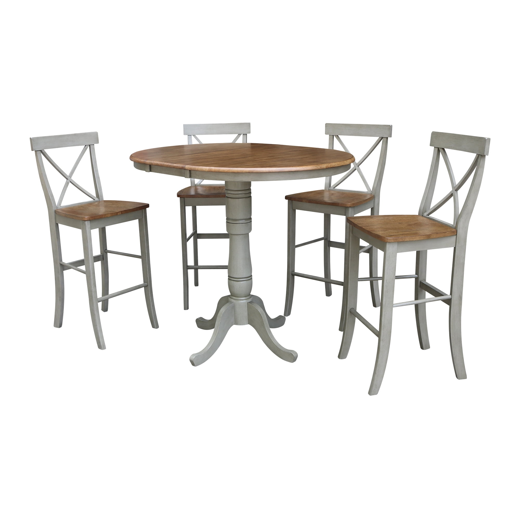 36" Round Solid Wood Extension Dining Table With 4 Cross Back Bar ...