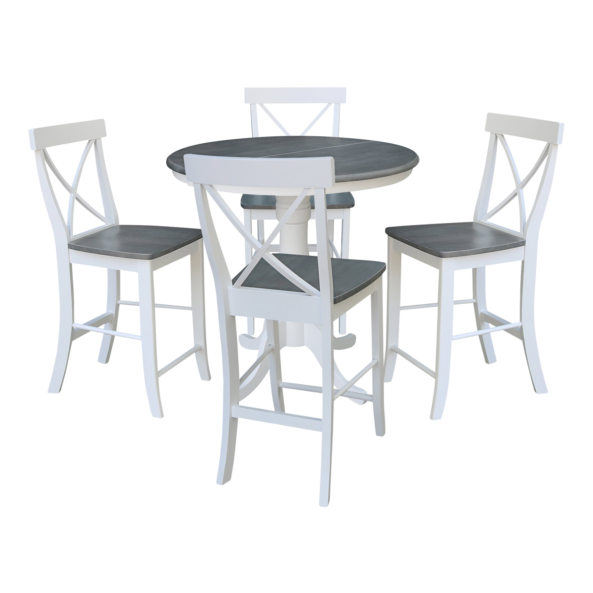 36" Round Solid Wood Extension Dining Table With 4 Cross Back Counter ...