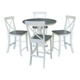 thumbnail image 1 of 36" Round Solid Wood Extension Dining Table With 4 Cross Back Counter Height Stools in White/Heather Gray by International Concepts, 1 of 6