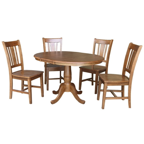 36" Round Solid Wood Extension Dining Table with 4 Chairs in Distressed Oak by International Concepts
