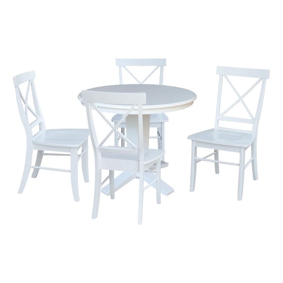36" Round Solid Wood Extension Dining Table with 4 Dining Chairs