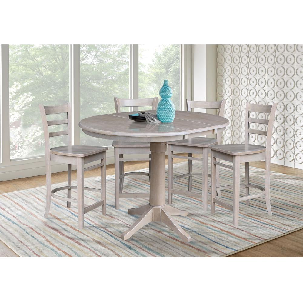 36" Round Solid Wood Extension Dining Table with 4 Emily Counter Height ...
