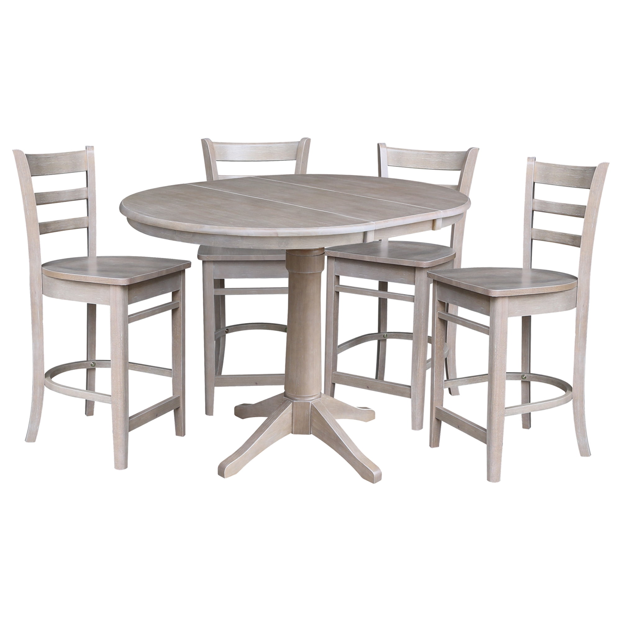 36" Round Solid Wood Extension Dining Table with 4 Emily Counter Height ...