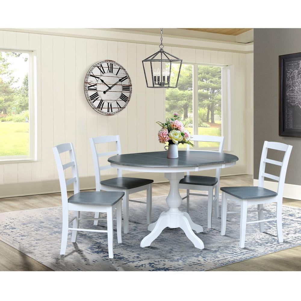 36" Round Solid Wood Extension Dining Table with 4 Madrid Ladder Back ...