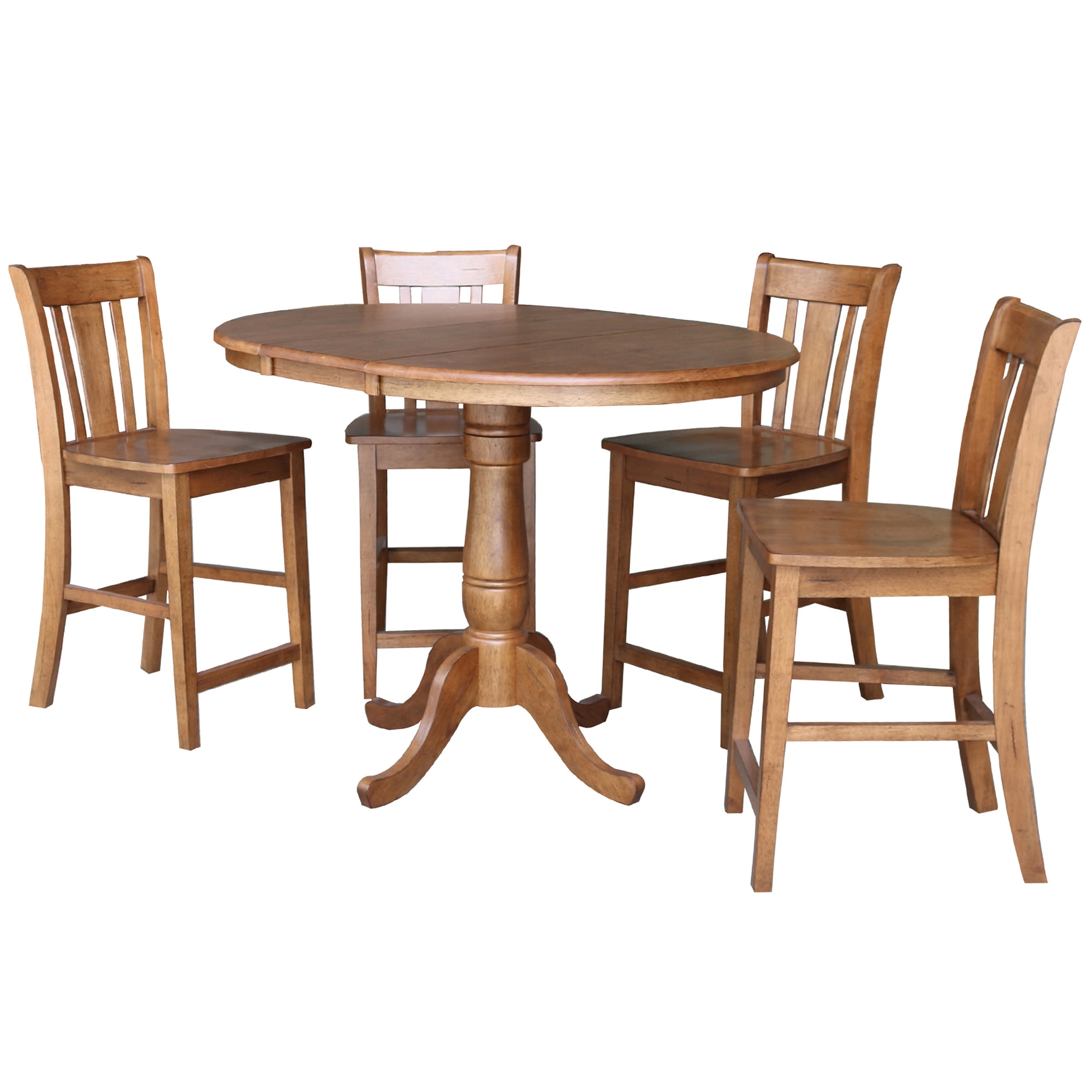 36" Round Solid Wood Extension Dining Table with 4 San Remo Stools in ...