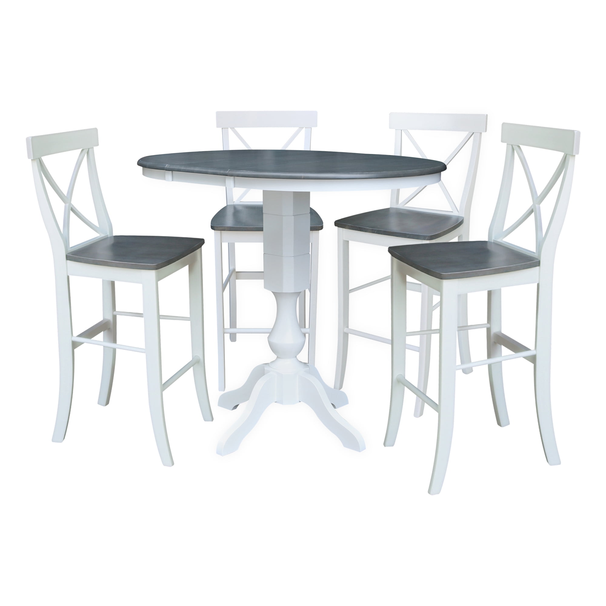 36" Round Solid Wood Extension Dining table with 4 Cross Back Bar ...