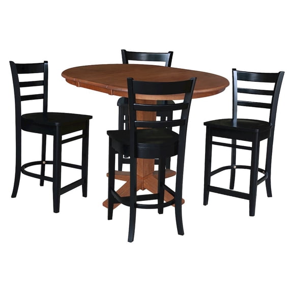 36" Round Solid Wood Extension Table with 4 Counter Height Stools