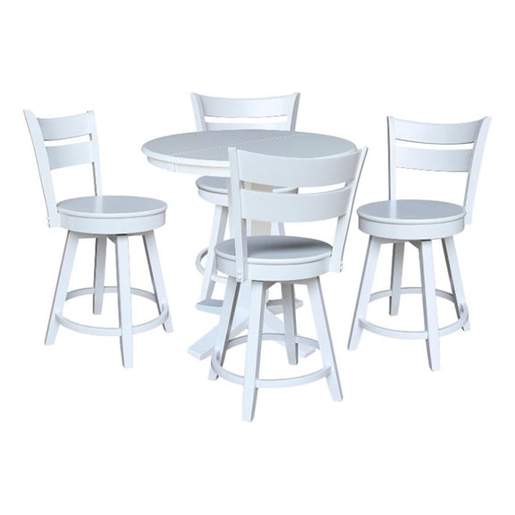 36" Round Solid Wood Extension Table with 4 Counter Height Stools