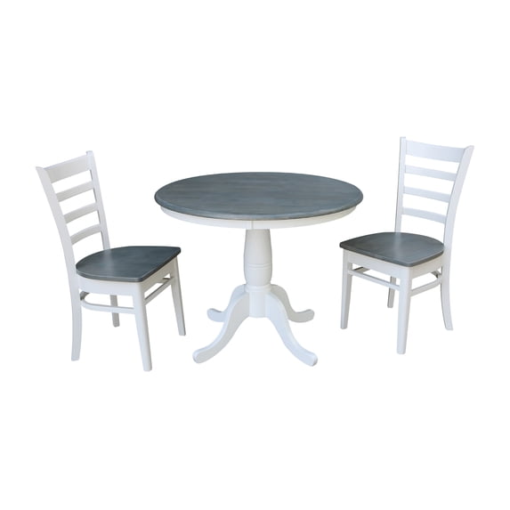 International Concepts 36" Round Solid Wood Gray Table With 2 Emily Chairs