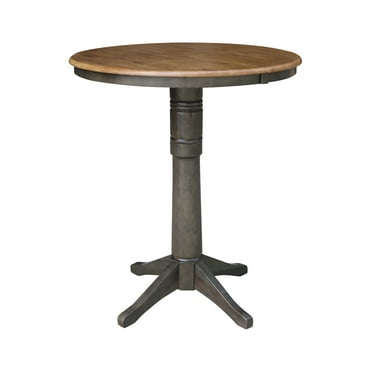 36" Round Solid Wood Pedestal Bar Height Dining Table With 12" Extension Leaf in Hickory/Washed Coal by International Concepts