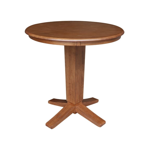 36" Round Solid Wood Top Pedestal Dining Table in Distressed Oak