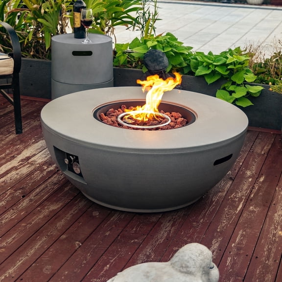 36" Round Steel Fire Table, 50000 BTU Propane Gas Fire Pit with Lava Rocks and Cover, Grey