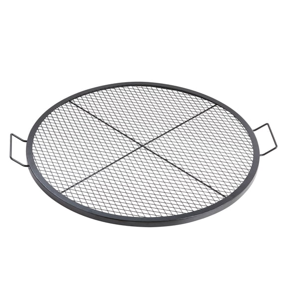 36" Round Steel X-Mark Fire Pit Cooking Grill with Handles, Heavy Black