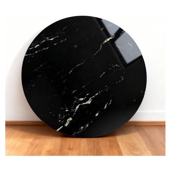 36'' Round Tempered Glass Table Top, 8mm Thick, Black Marble Pattern Design Glass Table Top, Heat & Scratch Resistant, DIY Replacement for Dining, Coffee, Office, Side Table, Indoor & Outdoor