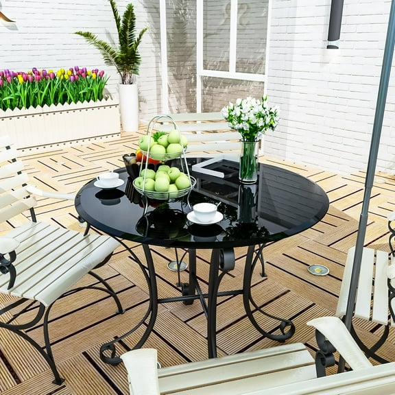 36'' Round Tempered Glass Table Top Black Glass 1/2" Thick Beveled Polished Edge, Glass Table Tops Useful for Replacement, Tabletop Protector, Patio, Dining, Coffee Table, Desk
