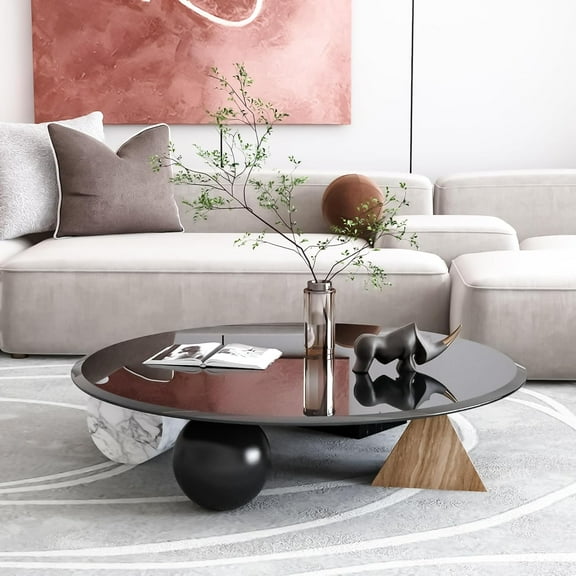 36'' Round Tempered Glass Table Top Black Glass 2/5" Thick Beveled Polished Edge, Glass Table Tops Useful for Replacement, Tabletop Protector, Patio, Dining, Coffee Table, Desk