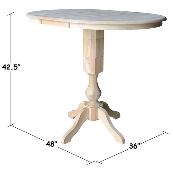 36" Round Top Bar Height Table with 12" Leaf - Unfinished