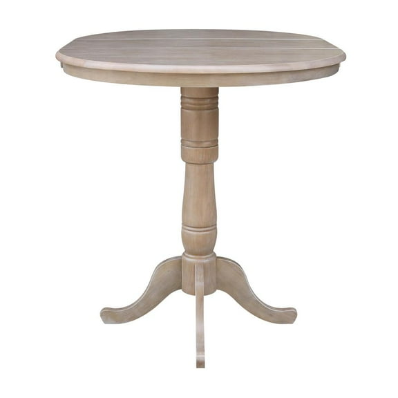 36" Round Top Bar Height Table with 12" Leaf, Washed Gray Taupe