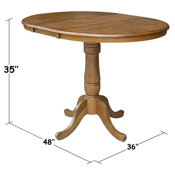 36" Round Top Counter Height Table with 12" Leaf - Pecan