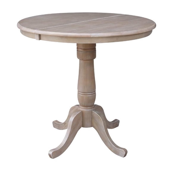 36" Round Top Counter Height Table with 12" Leaf, Washed Gray Taupe