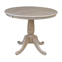 36" Round Top Dining Table with 12" Leaf, Washed Gray Taupe