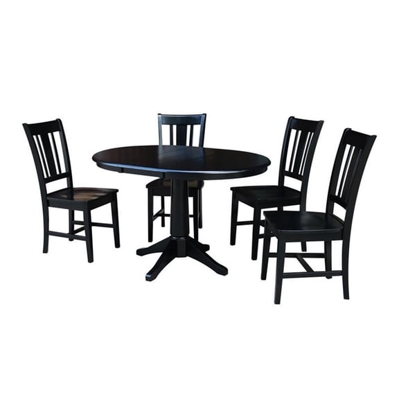 36" Round Top Dining Table with 12" Leaf and 4 San Remo Chairs - Black - 5 Piece Set